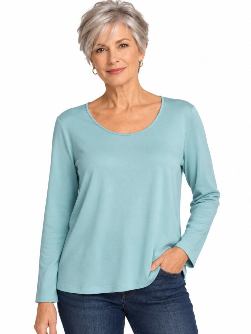 Eileen Fisher Aqua Blue Knit Top